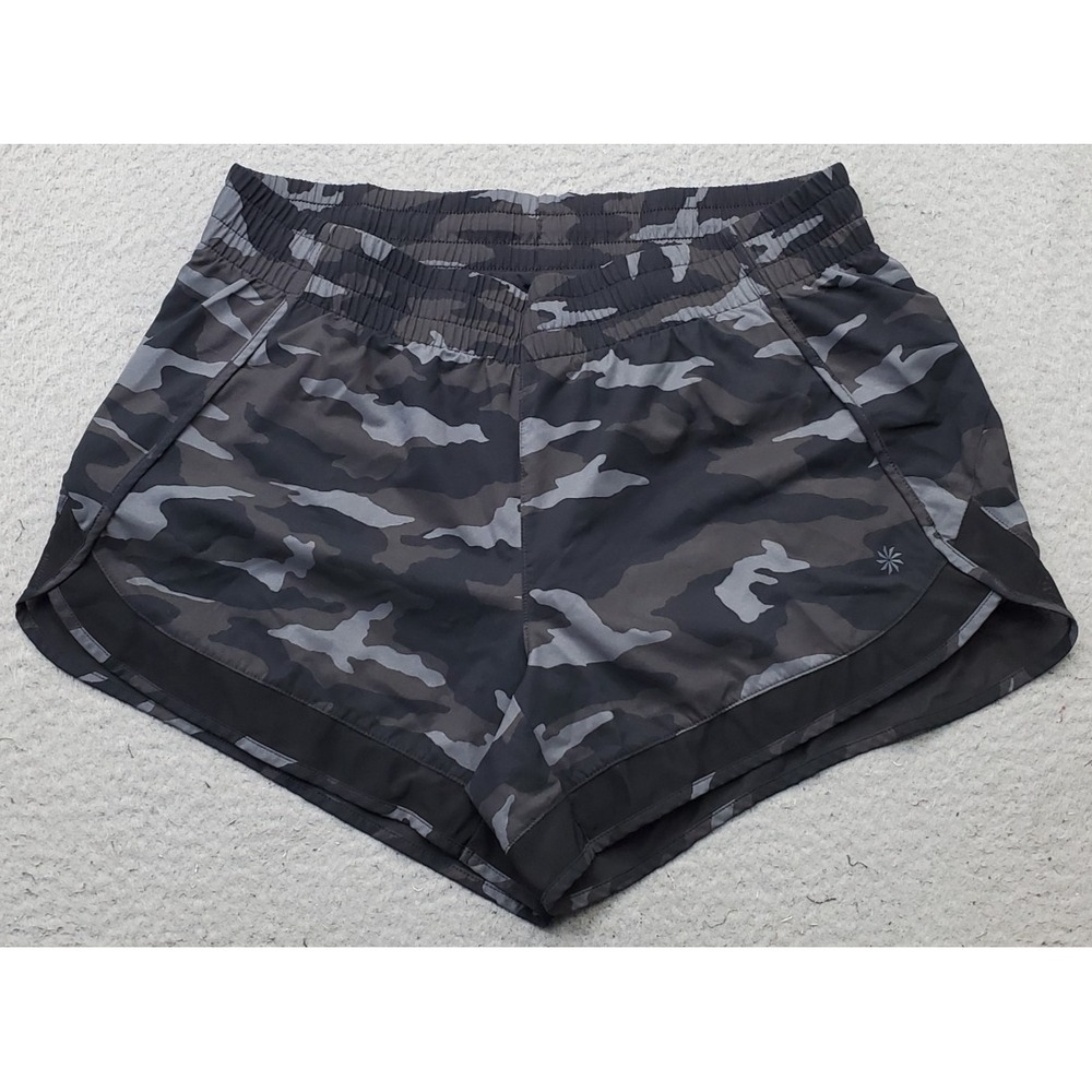 Athleta Printed Mesh Racer Run 4" Shorts Womens Medium Multi Camo Athletic Fit